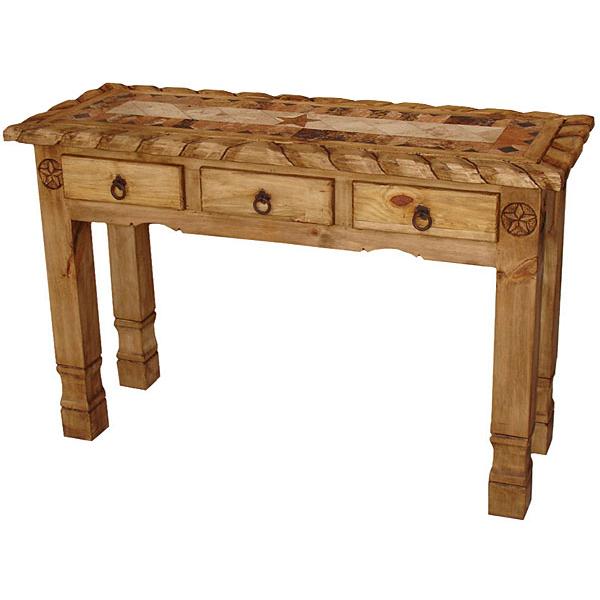 Rustic Pine Collection Texana Star Console Tablew/Inlaid Marble CON453