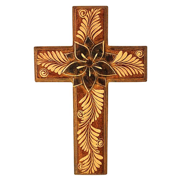 Clay Wall Art Cross with Flower CBWA020