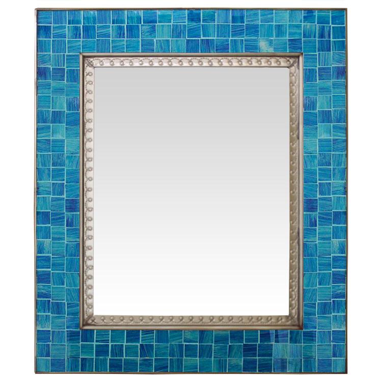 Talavera Tile Mirrors Collection Glass Tile Mirrorw/ Blue Glass Tiles