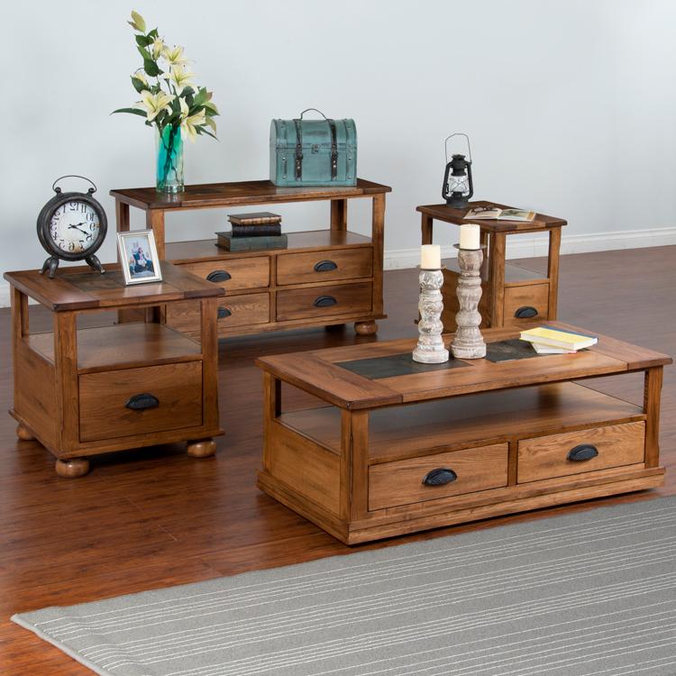 Rustic Oak & Slate Collection Rustic OakSlate Top Table Set 3163RO