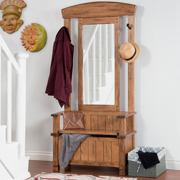 Rustic Oak & Slate Collection Rustic Oak Hall Treew/ Storage Bench