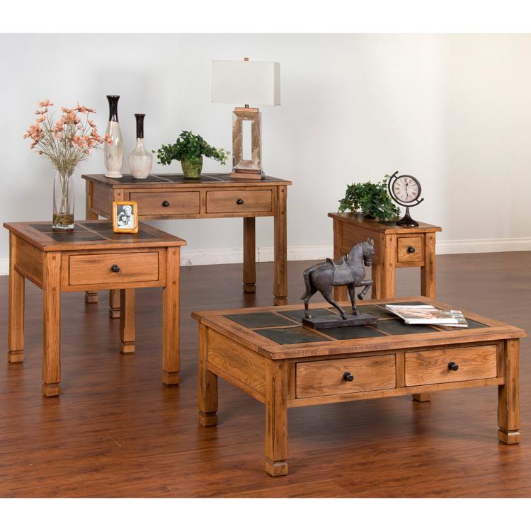 Rustic Oak & Slate Collection - Rustic OakSlate Top Table Set - 3143RO