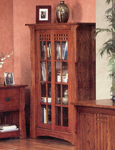 Mission OakSliding Door Bookcase