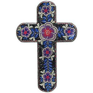 Cross by Alicia Lopez:Black w/Purple Flowers