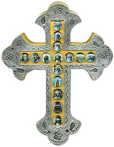 Yellow & Silver Crosswith Blue Glass Icons