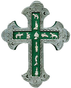 Green & Silver Crosswith Silver Milagros