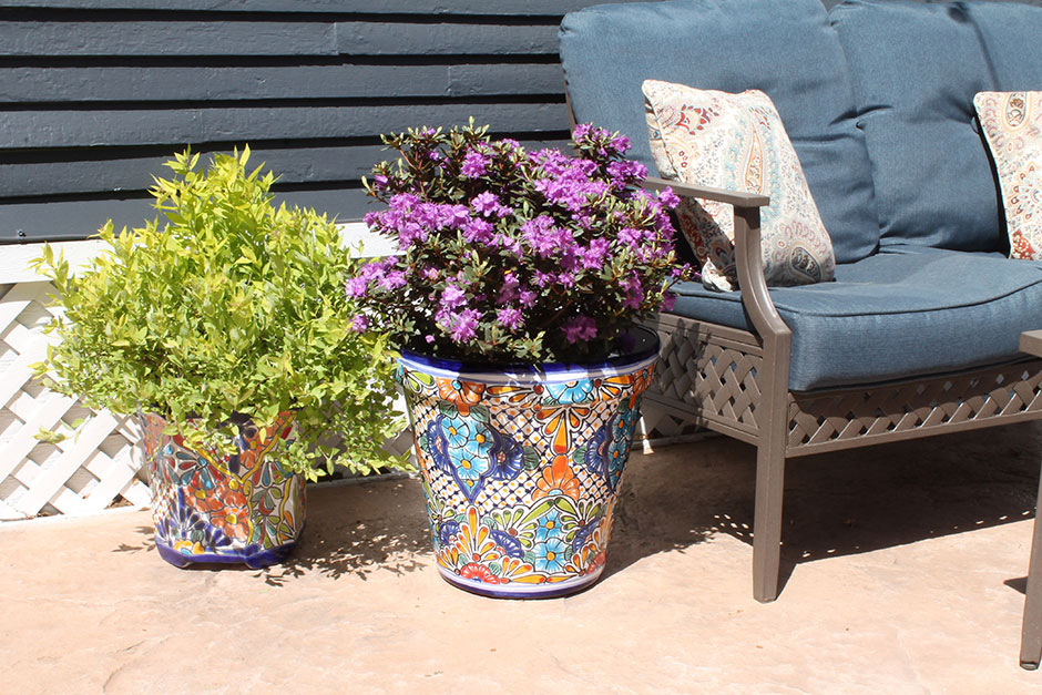 Talavera Planters Next to Bench