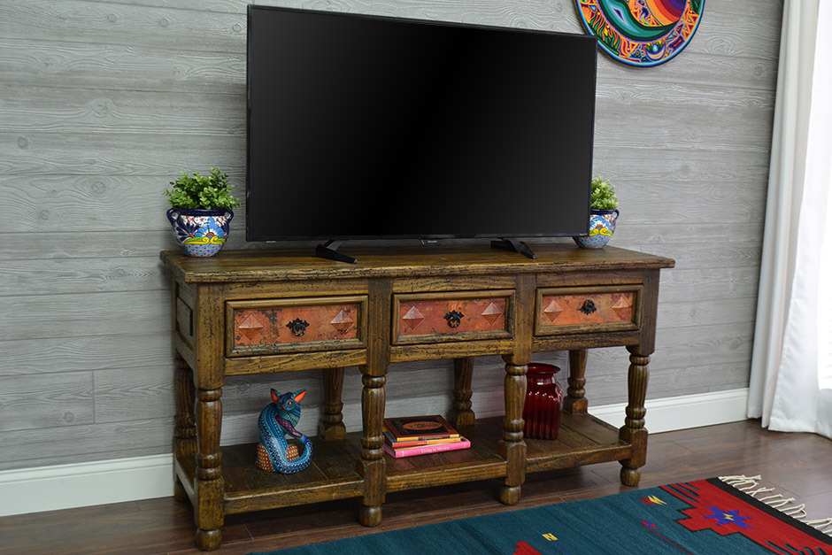 Antique Pine and Copper Console Table