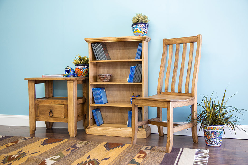 Rustic Pine Bookcase, Chair and End Table