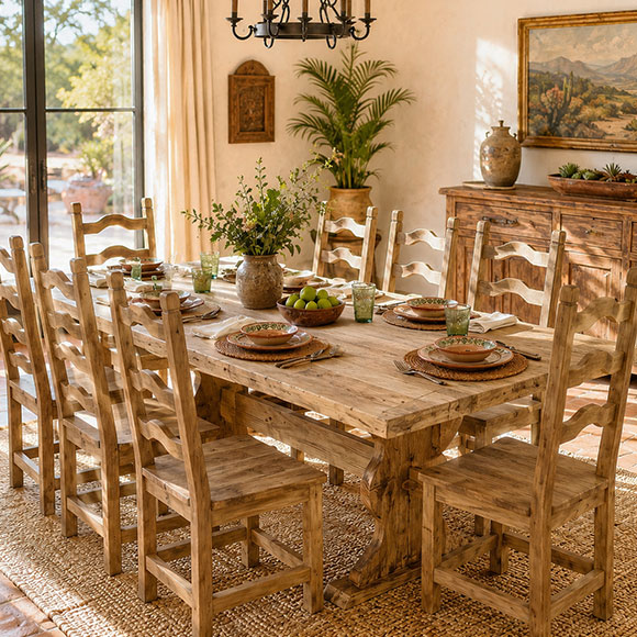 Rustic Pine Collection dining table and chairs.