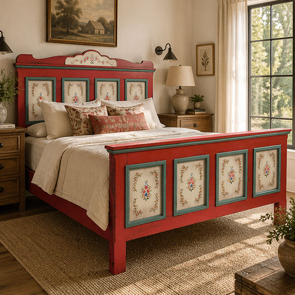 Southwest Collection Alpina Platform Bed in Red/Black Under Finish