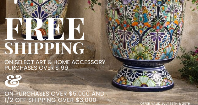 Free Shipping on select Art & Home Accessory purchases over $199. Free Shipping over $5,000 & 1/2 Off Shipping over $3,000.