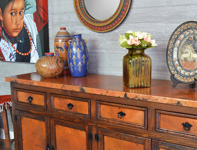 Copper Brilliance - Unique and elegant, our Copper furniture line is constructed from repurposed copper and reclaimed wood from local abandoned haciendas. Each piece in our Copper Collection is sure to add a rustic yet sophisticated feel to your home.