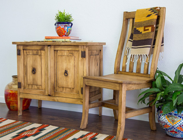 Stunningly Subtle - With hand-forged hardware and a durable, antique brown wax finish, our Rustic Pine furniture collection will be the focal point of your Southwest-inspired decor.