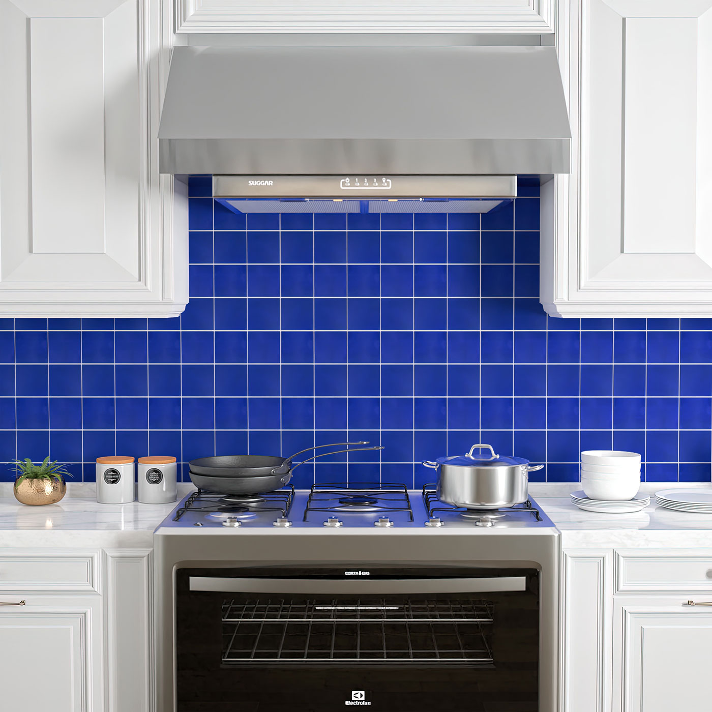 Kitchen Backsplash with Cobalt Blue Talavera Tile