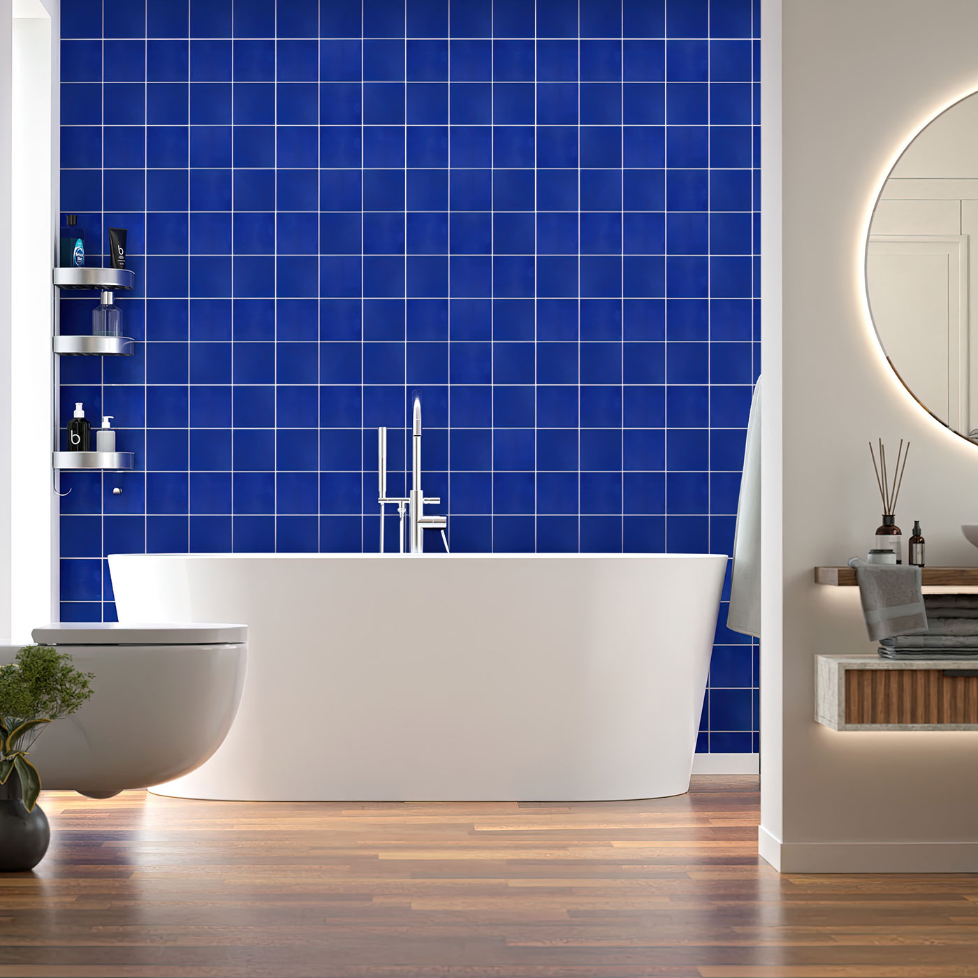 Bathroom Wall with Cobalt Blue Talavera Tile