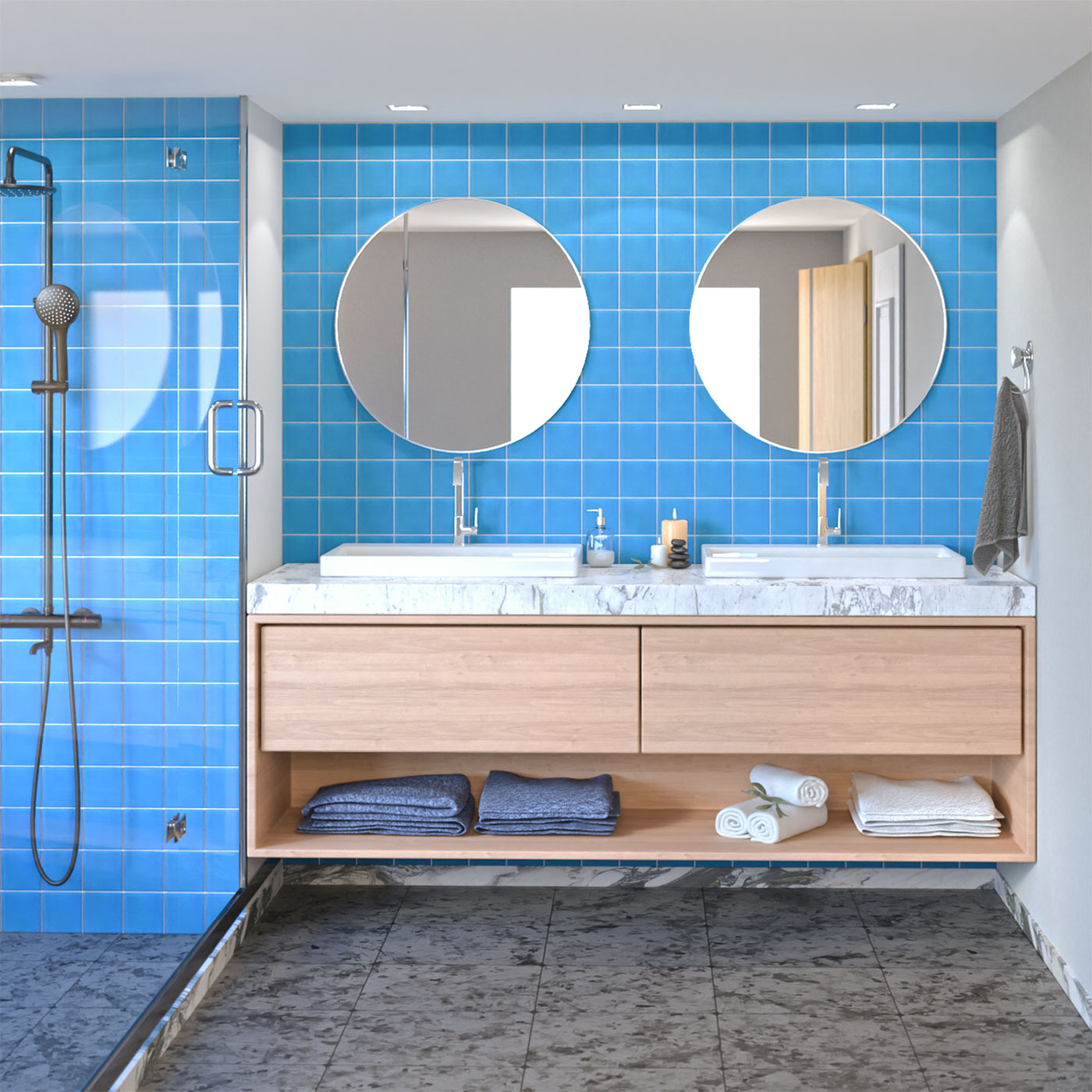 Bathroom Wall with Turquoise Talavera Tile