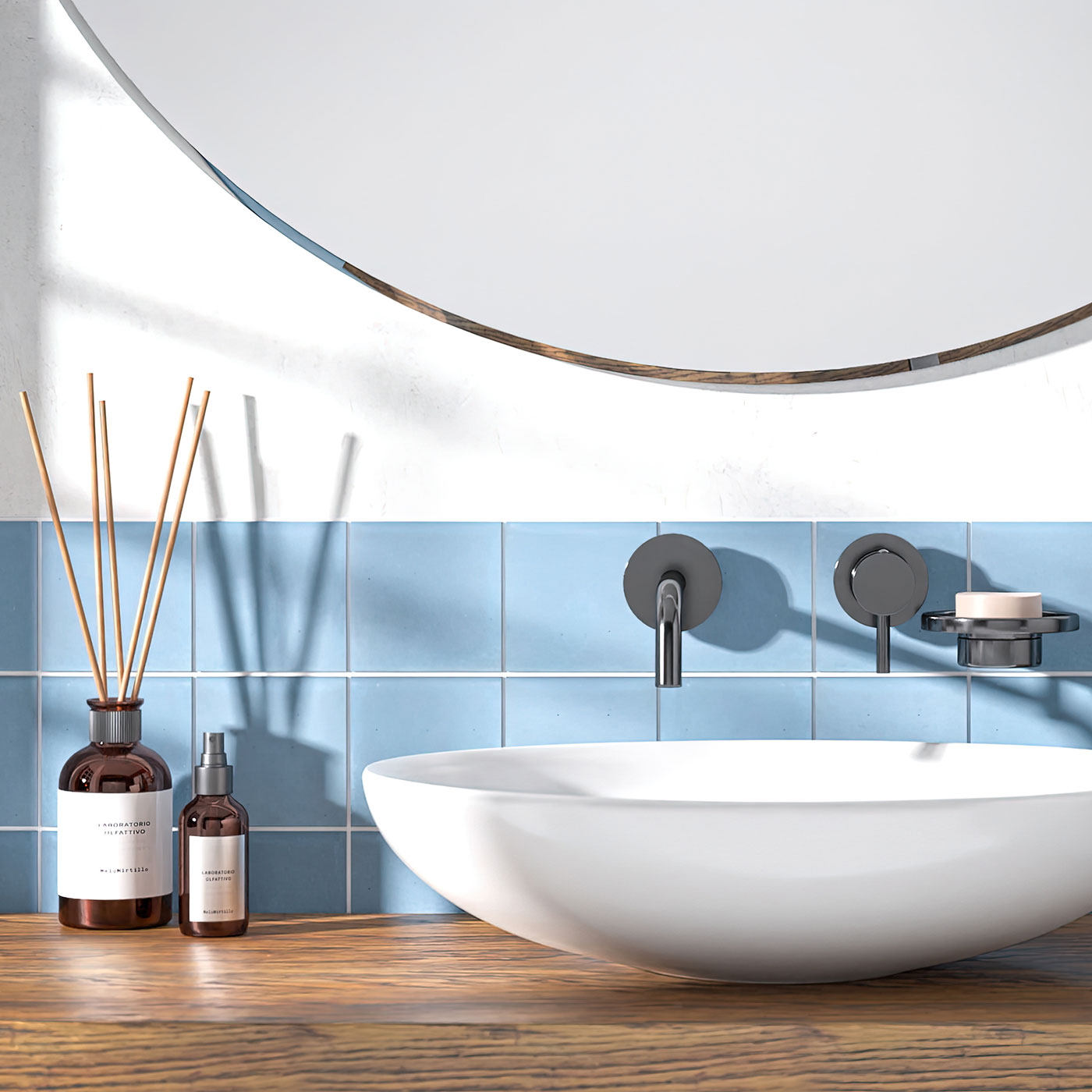 Bathroom Backsplash with Morning Blue Talavera Tile