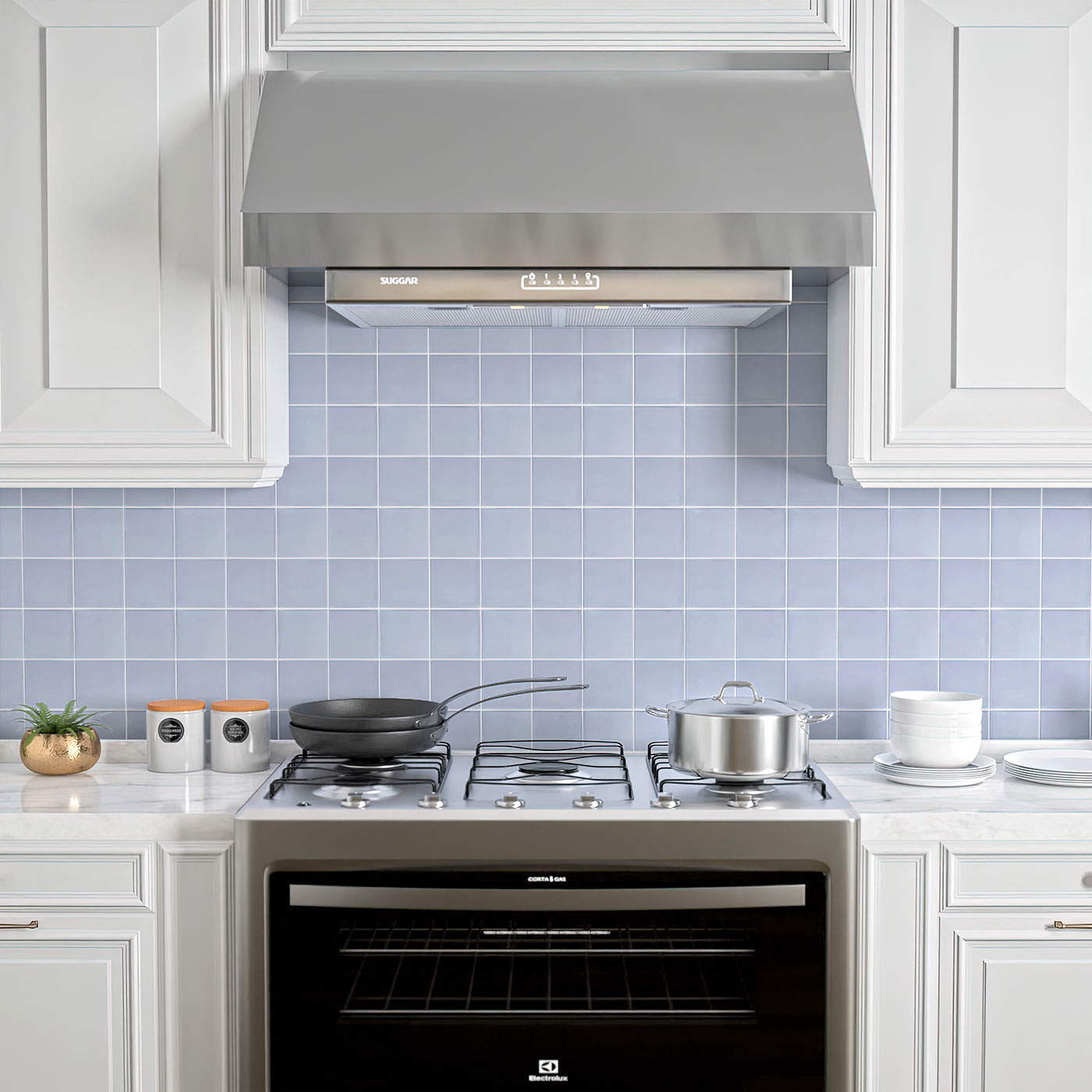 Kitchen Backsplash with Washed Blue Talavera Tile