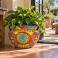 Hand-painted large Mexican Talavera planter (TP250A) with green foliage.