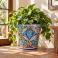 Hand-painted Extra Large Mexican Talavera planter (TP195A) displayed with lush greenery.