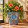 Hand-painted extra large Mexican Talavera planter (TP195A) with green foliage and flowering plants.