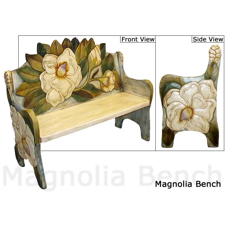 Mexican Rustic Magnolia Carved Double Bench