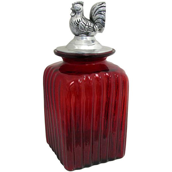 Small Rooster Kitchen Canister with Red Glass