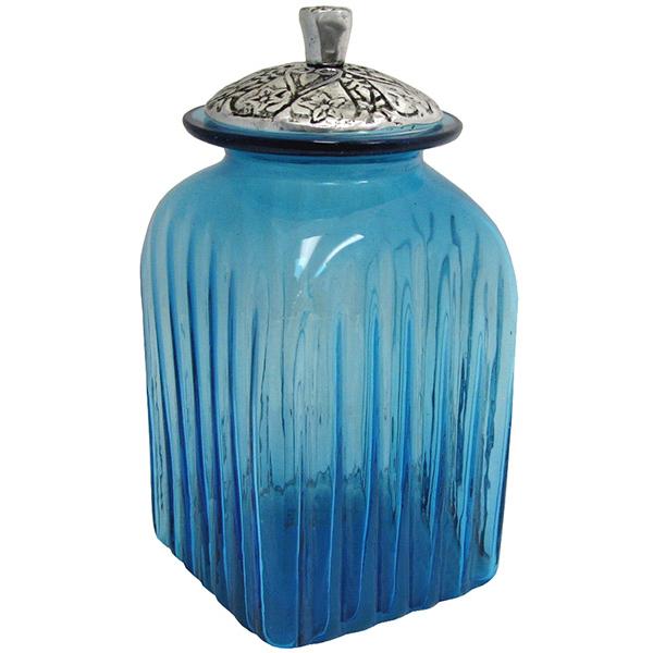 Small Renaissance Kitchen Canister with Aqua Glass