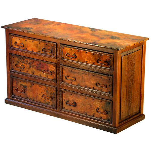 6-Drawer Low Boy Copper Dresser with Antique Brown Finish