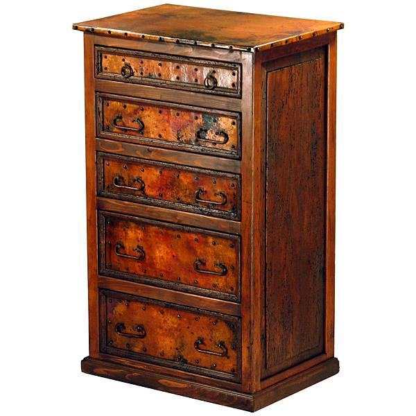 5-Drawer Tall Copper Dresser with Antique Brown Finish