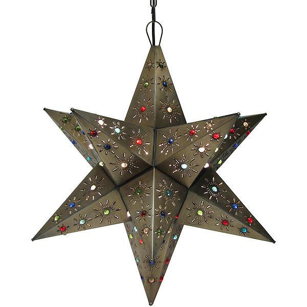 Large Mexican Tin Tonala Star with Marbles: with Oxidized Finish