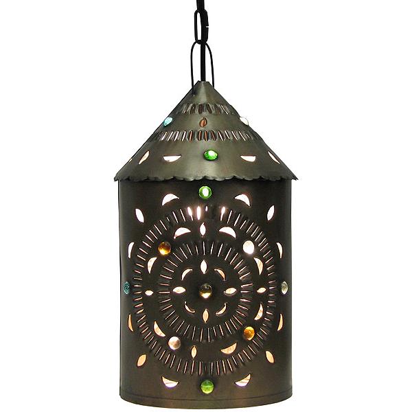 Mexican Tin Merida Lantern with Marbles: with Oxidized Finish