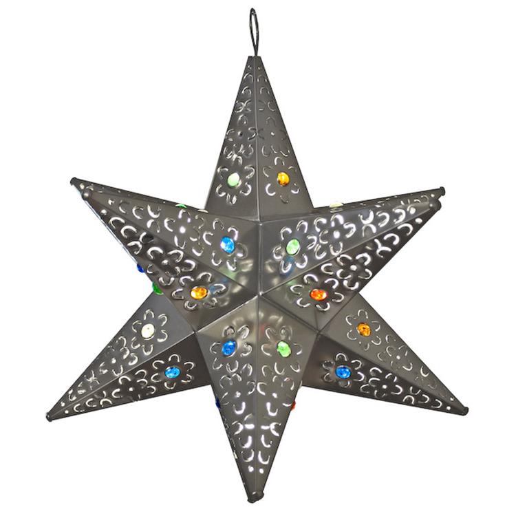 Mexican Tin Cancun Star with Marbles: with Natural Finish