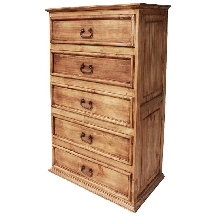 Tall 5 Drawer Dresser Pine, Rustic Pine Finish Dresser