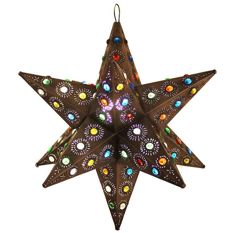 Mexican Tin Ixtapa Star with Marbles: with Oxidized Finish