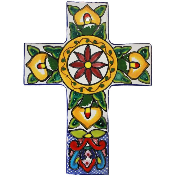 Hand-Painted Talavera Cross by Tomas Huerta