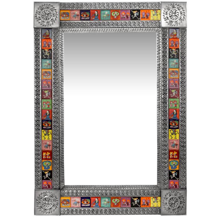 Extra Large Tile Mirror Frame - Day of the Dead - Natural Finish