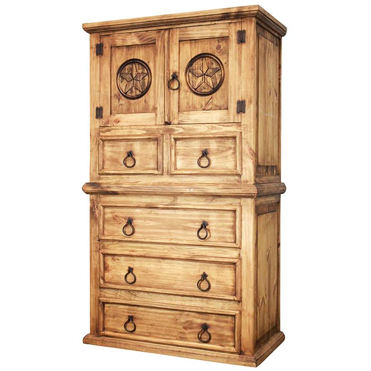 Tall Tonala Star Dresser, Rustic Pine Finish Dresser