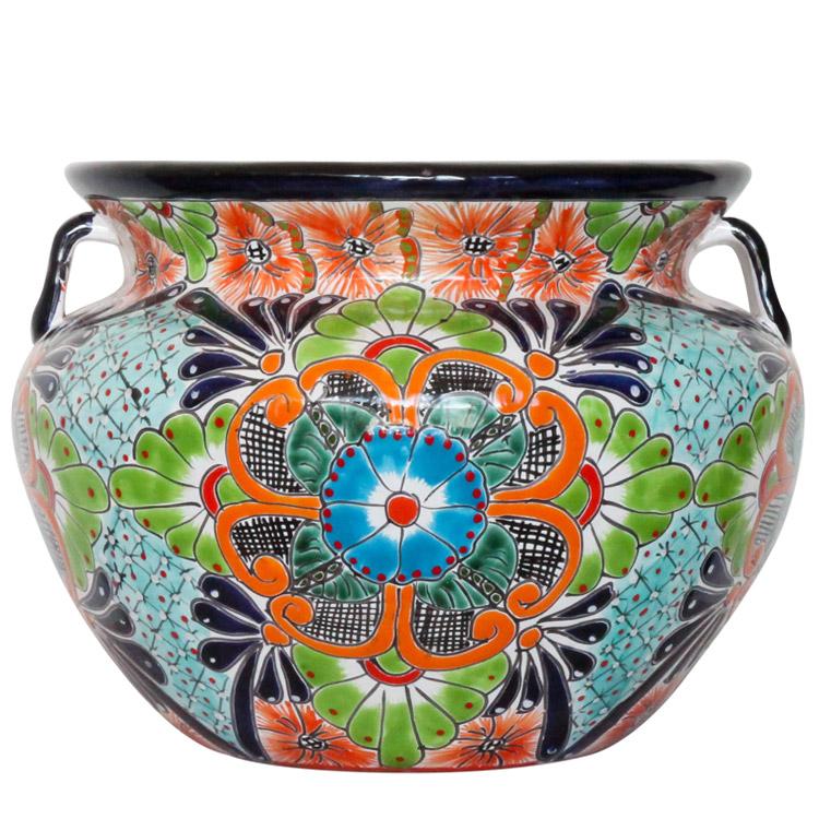 ***FREE FREIGHT*** H TALAVERA MEXICAN POTTERY Handles Planter 7" 