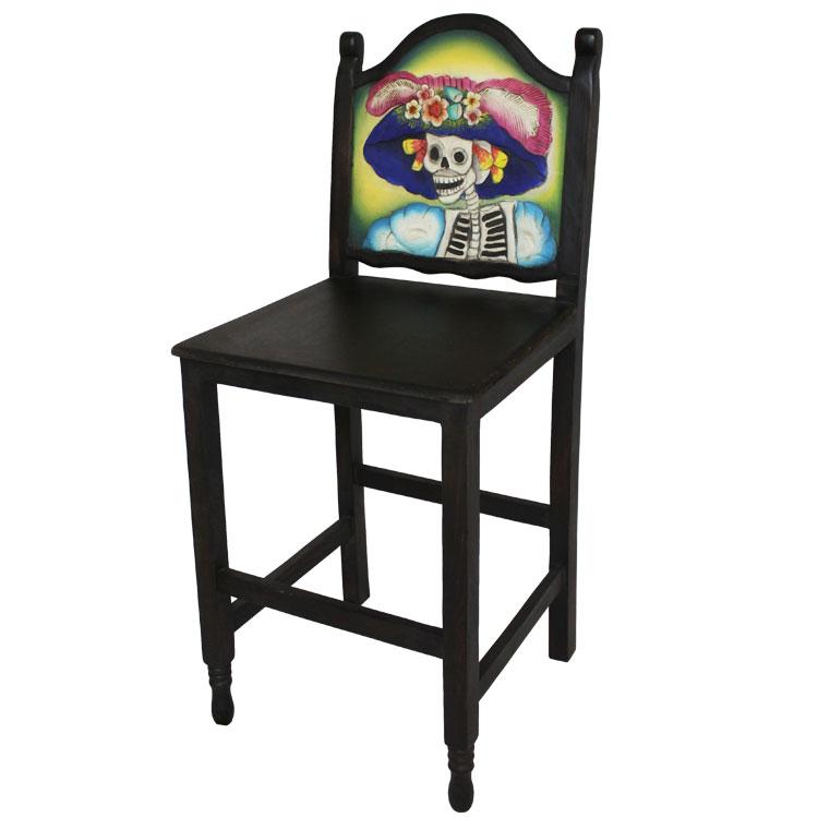 Day of the Dead Bar Stool - Wooden Seat