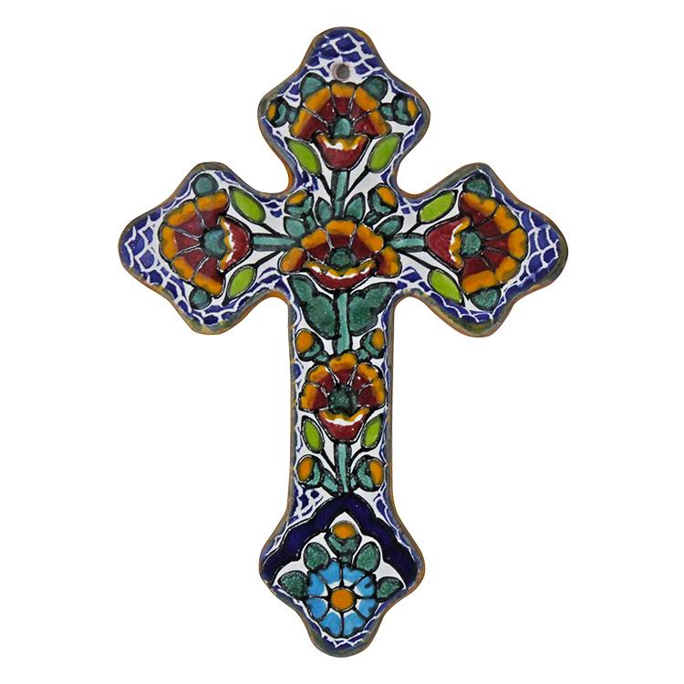 1128 Hand-Painted Talavera Cross by Tomas Huerta sku 1128