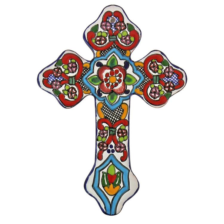 Hand-Painted Talavera Cross by Tomas Huerta