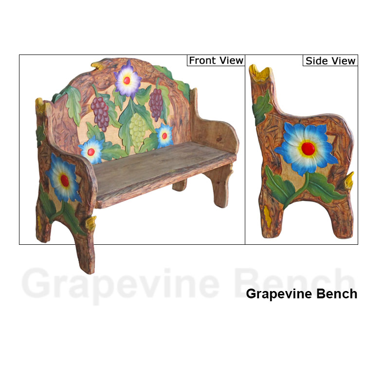 Mexican Rustic Grapevine Carved Double Bench