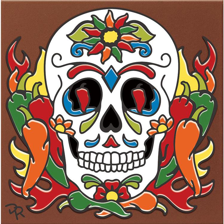 One MEXICAN Hi Relief 4" Day of the Dead Drinking Buddies Talavera Tile DDT-48 