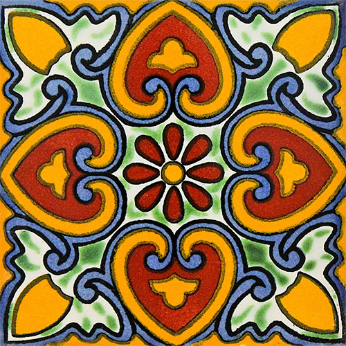 Flor de Corazones Hand-Painted Talavera Tile