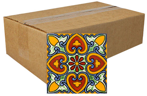 Flor de Corazones Hand-Painted Talavera Tiles (Box of 40)