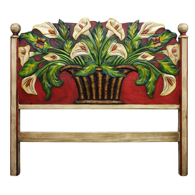 Full Carved Headboard: Red Calla Lilies