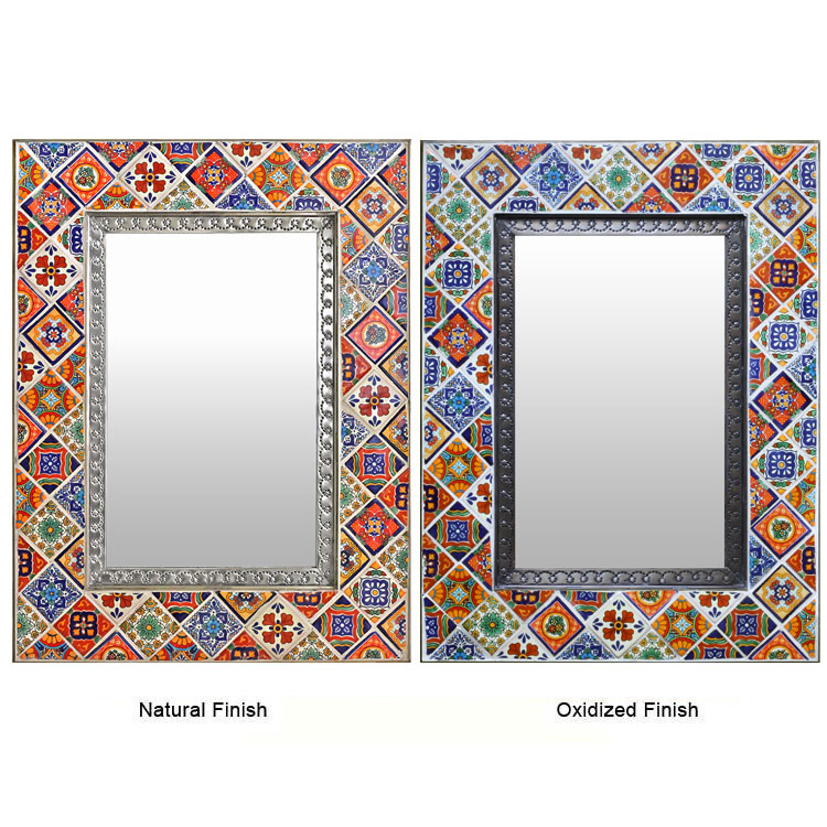 Square Talavera Traditional Mexican Metal Mirror 10" x 10" 