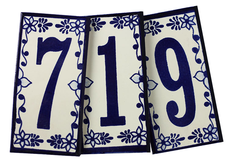 Mexican Tile House Numbers Blue, Spanish Tile Numbers
